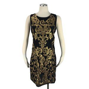 Dex 196 Medium Formal Dress Gold Metallic Black Cocktail Sleeveless Fitted